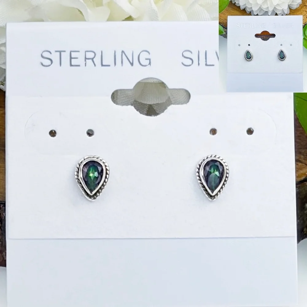 Mystic Topaz Earrings Pure Sterling Silver 925 Green Purple Gemstone Stud Post